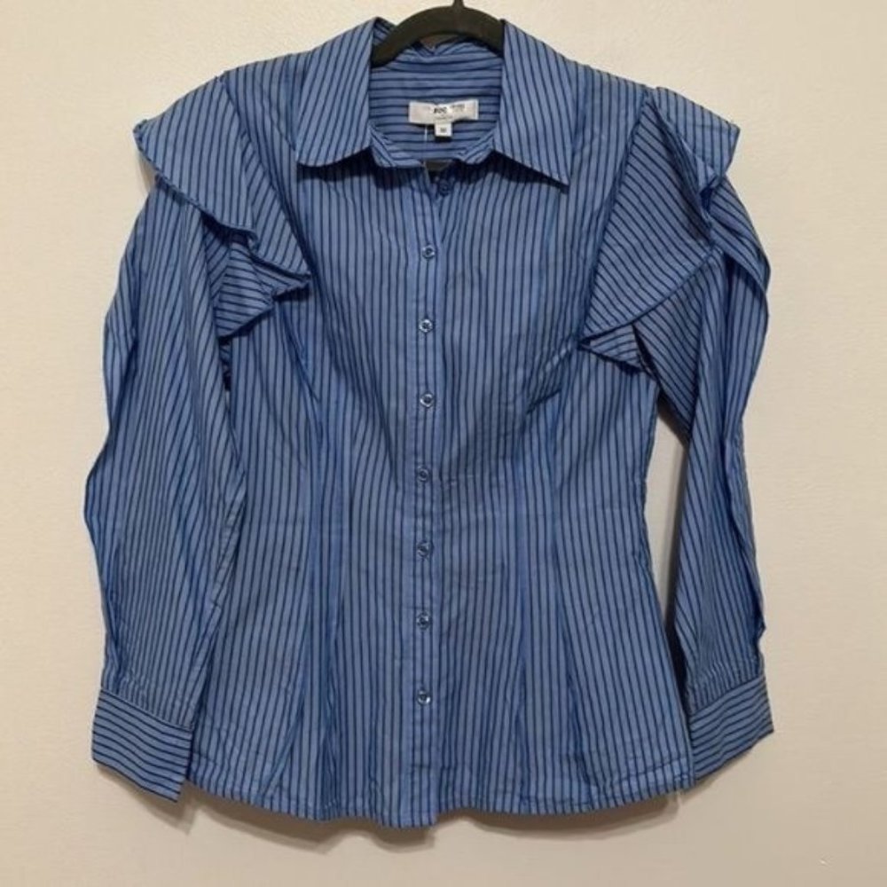 Koche Collective Striped Ruffle Long Sleeve Button Front Blouse Size 32 (XXS)